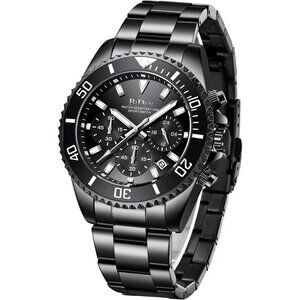 Mens Watches Chronograph Stainless Steel Waterproof Wrist Watches for Men